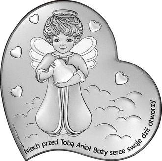 OEM Cuadro Plateado De Un &Aacute;ngel De La Guarda Sobre Una Nube Con Un Coraz&oacute;n De Linterna 6759 16 X 16 Cm