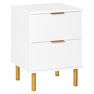 Beliani Mesita De Noche Retro Moderna 2 Cajones Elementos Dorados Blanco Walpole