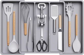 OEM Organizador De Cajones De Cocina, Bandeja Extensible Para Utensilios, Soporte Ajustable Para Cubiertos, Separadores De Pl&aacute;stico Para Esp&aacute;tulas Y Utens