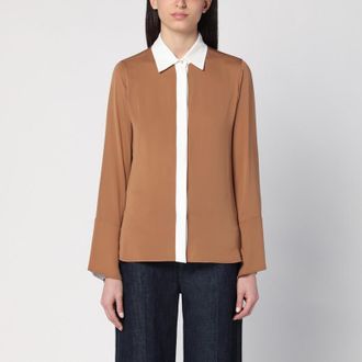 Max Mara Camel silk colour-block shirt
