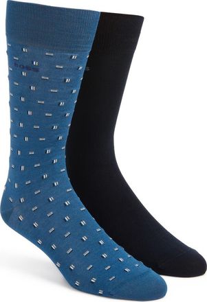 BOSS Assorted 2-Pack Geo & Solid Cotton Blend Dress Socks in Bright Blue at Nordstrom
