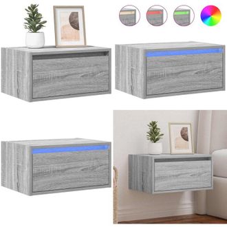 vidaXL Comodino a Parete con luci LED Grigio Sonoma - Luci led - Comodino con luci rgb