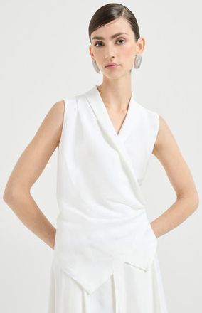 Brunello Cucinelli Fluid twill vest with monili in White at Nordstrom, Size 3X-Large Eu