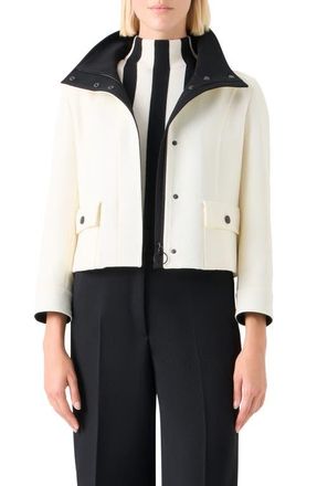 Akris Crop Virgin Wool Jacket in Cream-Black at Nordstrom, Size 12