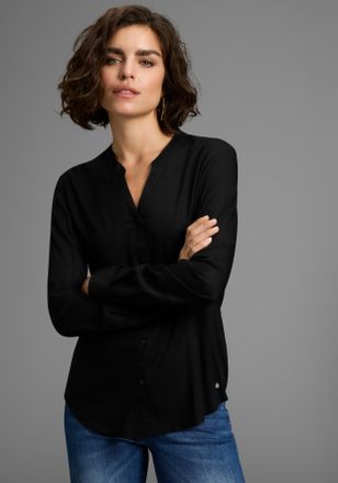 AJC Hemdbluse AJC, Damen, Gr. 34, schwarz, Web, Obermaterial: 100% Viskose, figurumspielend h&uuml;ftbedeckend, V-Ausschnitt, 1-Knopf-Manschette mit Schlitz, B