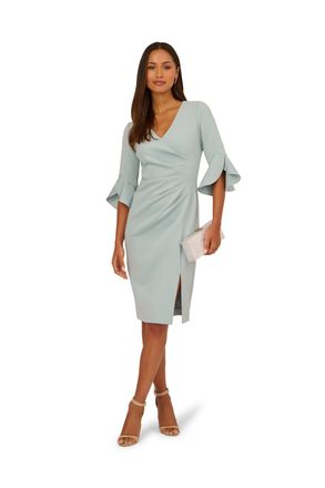 Adrianna Papell Womens Scuba Faux Wrap Midi Dress - Blue - Size 12 UK