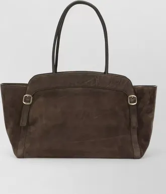 Santoni suede leather double buckle medium tote bag