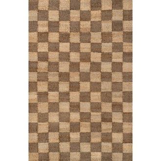 Jonathan Y Designs Theo Modern Farmhouse Woven Jute Checkerboard Area Rug in Natural/brown at Nordstrom, Size 8Ft 0In X 10Ft 0In
