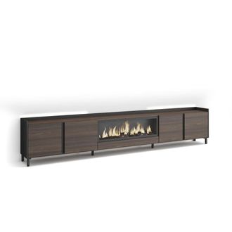 Skraut Home Mueble tv efecto madera roble negro 315x35x61cm chimenea efecto fuego