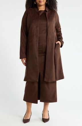 Renee C Faux Suede Longline Coat in Chocolate at Nordstrom Rack, Size 2 X