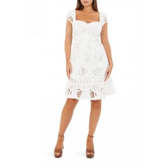 Guess Flare Katoenen Jurk met Engelse Kant - Dames - Korte kleedjes - Wit - M - Katoen - Kleedjes