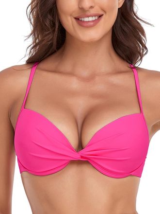 Relleciga Womens Underwire Bikini Top, Hot Pink, Medium