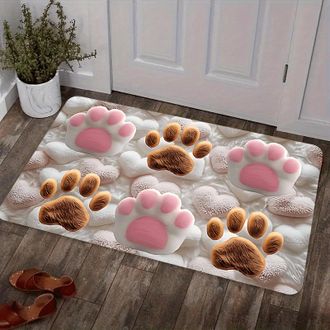 OEM Alfombra De Felpa Suave Con Estampado De Huellas De Gato (1 Unidad), Rosa Y Marr&oacute;n, De Franela, Lavable A M&aacute;quina. Ideal Para La Sala De Estar, El Dor