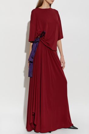 Balenciaga Dress With Decorative Side Tie, Womens, Burgundy