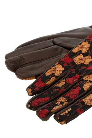 Dries Van Noten Floral-Jacquard Leather Gloves - Red