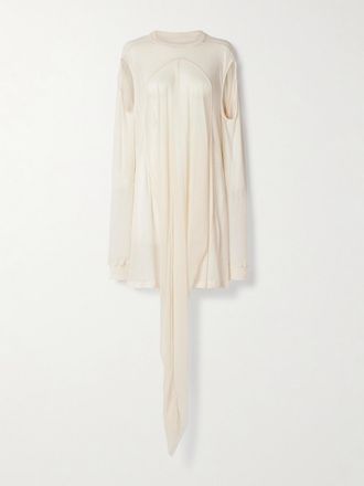 Rick Owens Maglia In Jersey Di Cotone E Cr&ecirc;pe De Chine A Pannelli Drain T - Bianco sporco