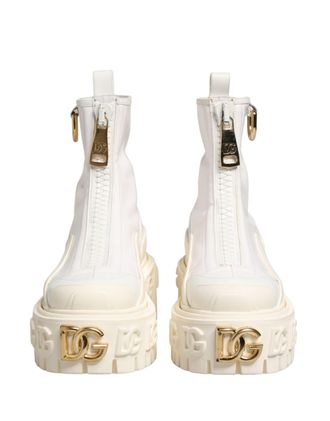 Dolce & Gabbana Leather and Rubber Logo Ankle Boot - White