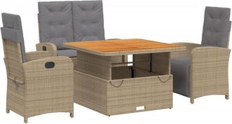vidaXL Set De Comedor Jard&iacute;n Con Cojines 4 Pzas Rat&aacute;n Sint&eacute;tico Beige Vidaxl