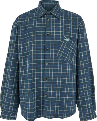 ERL Green Shirt With Check Pattern And Logo Lettering On The Back In Flannel Man
