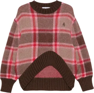 The Attico Plaid Curved-Hem Knit Sweater
