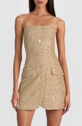 Alice & Olivia Madison Strapless Metallic Tweed Minidress in Pale Gold at Nordstrom Rack, Size 8