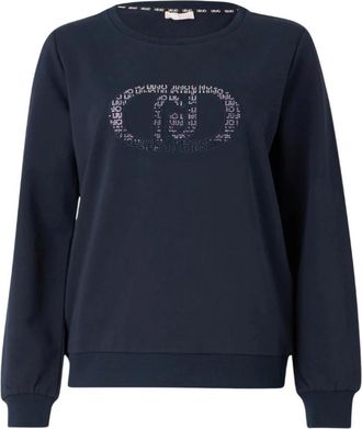 Liu Jo Donkerblauwe Sweatshirt met Steenapplicaties - Dames - Sweatshirts - Blauw - 2XS - Katoen - Hoodies & sweatvesten