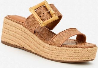 J.McLaughlin Womens Fleur Bamboo Buckle Wedge Sandals In Cuoio