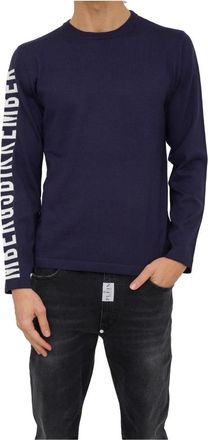Dirk Bikkembergs Blauw Shirt Stijlvolle Modieuze Casual Kleding - Heren - Ronde hals truien - Blauw - XL - Wol - Truien & Vesten