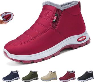 Generic Womens Fur Lined Non-Slip Warm Orthopaedic Boots, Winter Waterproof Snow Boots with Arch Support, Wide Fit Slip-On Sneakers (6.5,Red)