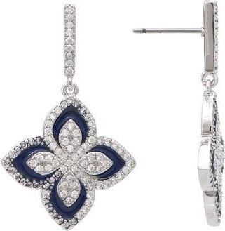 Rivka Friedman Enamel & Cubic Zirconia Flower Drop Earrings in Gold /Navy at Nordstrom Rack