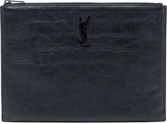 Saint Laurent Pre-owned Saint Laurent Croc Embossed Leather Monogram Clutch BRS453249A.0920