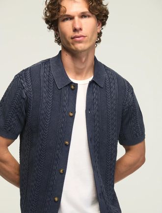 Lucky Brand Mens Fisherman Cable Button Down Sweater
