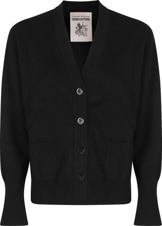 Semicouture Esther Black Cropped Wool Cardigan