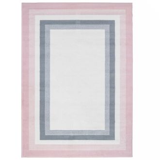 Kukoon Blush Pink Grey Bordered Living Area Rug in Light Pink | Size: 190 cm x 280 cm