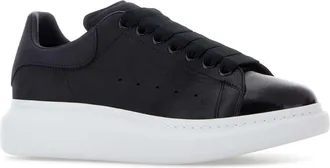 Alexander McQueen Mens Black Leather Sneakers With Heel Indigoblu