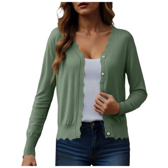 Generic Cardigan Buttons for Women UK v Neck Lightweight Tops Short Solid Color Thin Knitted Cardigan for Women Casual Shrugs Scalloped Edge Cardigans