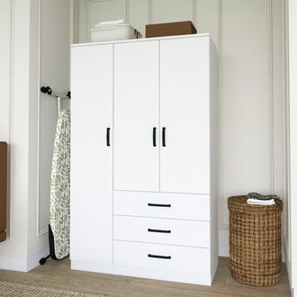 Dmora Armario 3 Puertas Valdengo, Ropero Dormitorio 3 Estantes, 3 Cajones, Colgador, 90x47 Cm Blanco