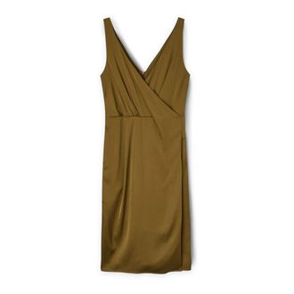 Motivi Korte satijnen jurk met gekruiste halslijn - Dames - Feestkleedjes - Groen - 2XS - Satijn - Kleedjes