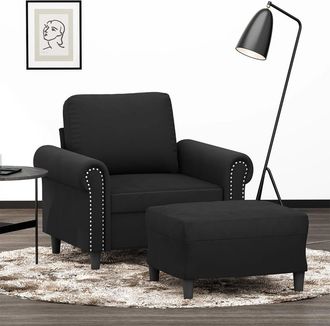 vidaXL Sill&oacute;n Con Taburete Terciopelo Negro 60 Cm Vidaxl