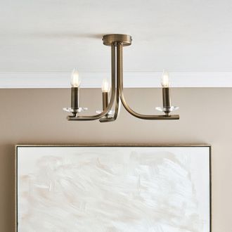 Pagazzi Morden 3 Light Antique Brass Semi Flush Ceiling Light in Gold