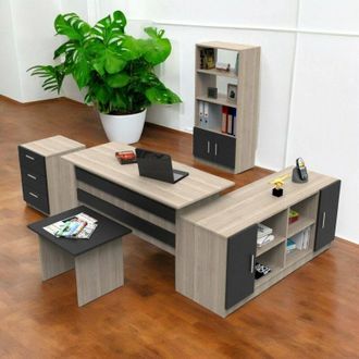 Dmora Set De Oficina Styx, Composici&oacute;n Del Estudio, Kit De Oficina, Juego De Escritorio Y Cajones, Roble Y Negro - Dmora