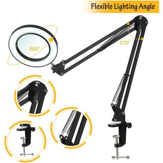 OEM L&aacute;mpara De Escritorio Con Lupa De 8 Aumentos Y Led, Lupa Iluminada Con Clip Met&aacute;lico Y Brazo Giratorio Ajustable, 3 Modos De Color, 10 Niveles De Bril