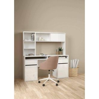 Dmora Dmora - Escritorio Ambrenti, Escritorio Multiusos, Mesa De Oficina Para Pc, El Plan De Trabajo, 149x48 H156 Cm, Blanco Brillante