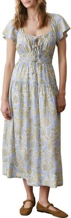 Marine Layer Skye Print Flutter Sleeve Midi Dress in Blue Floral at Nordstrom, Size X-Small