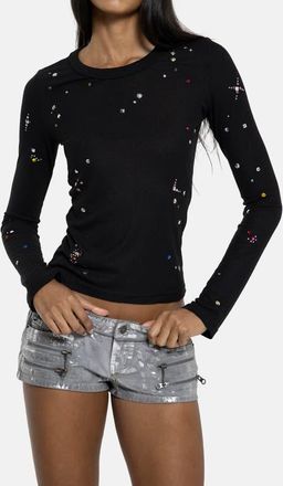 Jaded London Studded Long Sleeve Knit T-Shirt in Black at Nordstrom, Size 0