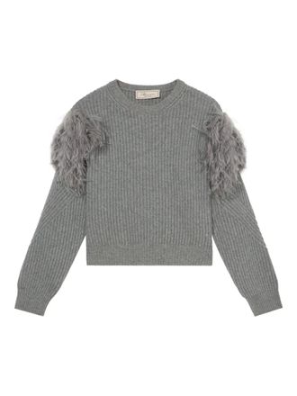 Blumarine feather-embellished ribbed sweater - women - Feather/Wool - S - Grey