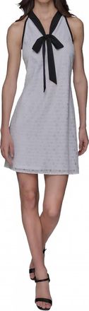Karl Lagerfeld Geo-Lace Tie-Neck Shift Dress In Soft White