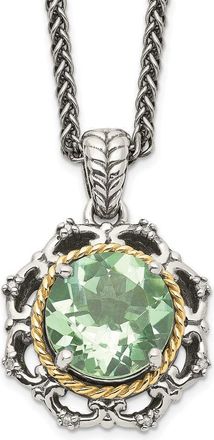Diamond2Deal Sterling Silver with 14K Accent Green Quartz and Diamond Pendant Necklace