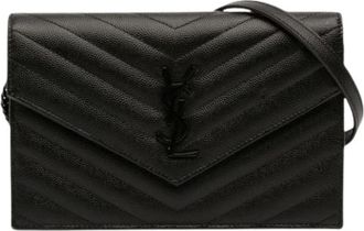 Saint Laurent Pre-owned Cassandre Envelope Wallet on Chain - Dames - Vintage Schoudertas - Zwart - ONE Size - Leer - Vintage