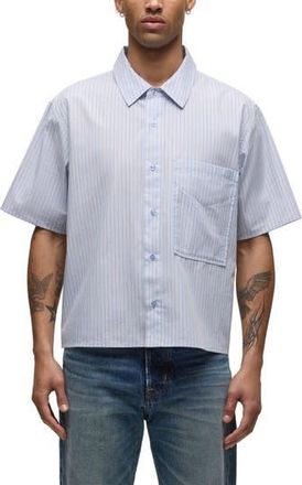 Hudson Rex Short Sleeve Cotton Button-Up Shirt in Blue Stripe at Nordstrom Rack, Size Xx-Large